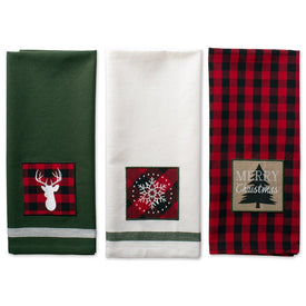 Christmas Fireside Embellished Dish Towels Set of 3 Assorted