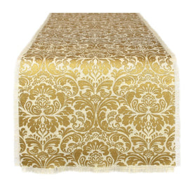 Gold Damask Print Jute 14" x 72" Table Runner