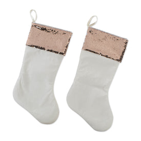 Holiday Stocking Cream Velvet with Champagne Sequin Borders Set of 2