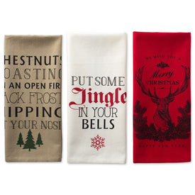 Stag Christmas Print Dish Towels Set of 3 Assorted