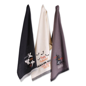 Halloween Embroidered Dish Towels Set of 3 Assorted