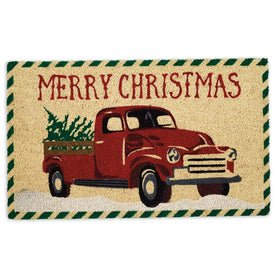 Merry Christmas Truck 18" x 30" Vinyl Back Coir Doormat