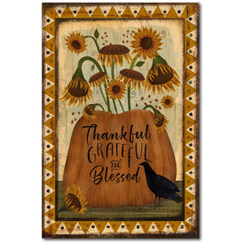 Thankful Grateful Blessed Fall Flag 24" x 36" Gallery-Wrapped Canvas Wall Art