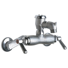 Service Faucet Wall Mount 4 to 8-3/8 Inch 2 Lever ADA Chrome with Atmospheric Vacuum Breaker/Short Spout and Pail Hook