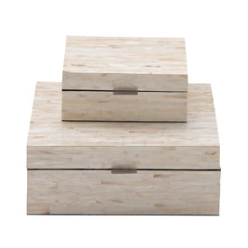 White Mother of Pearl Coastal Boxes Set of 2