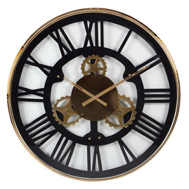 32" Stainless Steel Wall Clock with Gear Accents