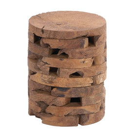 14" x 18" Round Natural Teak Wood Segments Stool