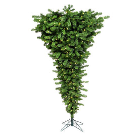 7.5' Green Upside Down Artificial Christmas Tree with Warm White LED Dura-Lit Lights - OPEN BOX