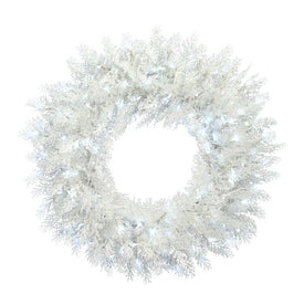 Artificial Wreath Cedar 3mm Twinkle 300 Pure White 36 Inch Flocked White on White PE Winter - OPEN BOX