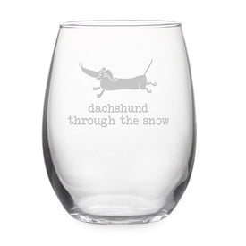 Dachshund Through the Snow Stemless Wine Glass Set