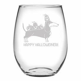 Happy Halloweiner! Stemless Wine Glass Set