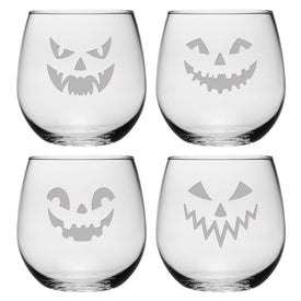 Scary Faces Stemless Wine Glass Set