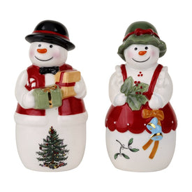 Spode Christmas Tree Figural Mr. and Mrs. Snowman Salt and Pepper Set