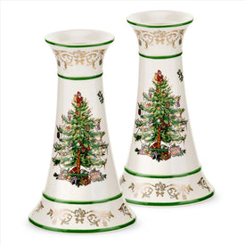 Spode Christmas Tree Gold Collection Medium Candlesticks Set of 2