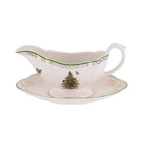 Spode Christmas Tree Gold Collection Sauce Boat & Stand