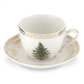 Spode Christmas Tree Gold Collection Teacups and Saucers Set of 4