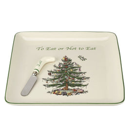 Spode Christmas Tree Cheese Plate with Knife