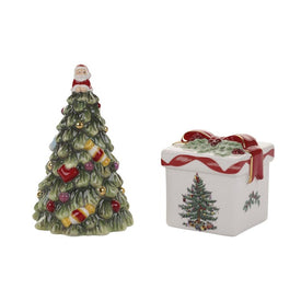 Spode Christmas Tree Gold Figural Collection Tree & Gift Boxed Salt & Pepper Set