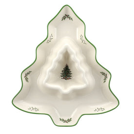 Spode Christmas Tree 13" Tree Shaped Chip and Dip