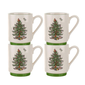 Spode Christmas Tree Stacking Mugs Set of 4
