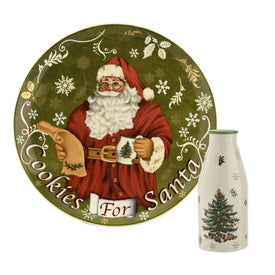 Spode 2019 Christmas Tree Santa Cookies Plate and Bottle