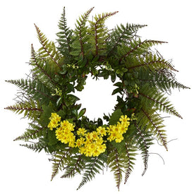23" Assorted Fern and Daisy Artificial Wreath