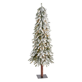 5' Flocked Grand Alpine Artificial Christmas Tree with 200 Clear Lights and 469 Bendable Branches on Natural Trunk