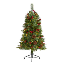 4' Norway Mixed Pine Artificial Christmas Tree with 150 Clear LED Lights, Pine Cones and Berries