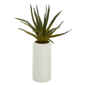 15" Aloe Artificial Plant in White Planter