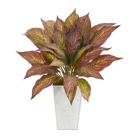 18" Musa Leaf Artificial Plant in Embossed White Planter