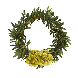 21" Olive with Hydrangea Artificial Wreath