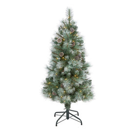 4' Frosted Tip British Columbia Mountain Pine Artificial Christmas Tree with 100 Clear Lights, Pine Cones and 228 Bendable Branches