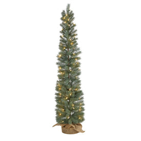 4' Green Pine Artificial Christmas Tree with 70 Warm White Lights Set in a Burlap Base