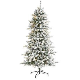 6.5' Flocked Livingston Fir Artificial Christmas Tree with Pine Cones and 300 Clear Warm LED Lights