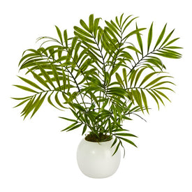 14" Mini Areca Palm Artificial Plant in White Planter