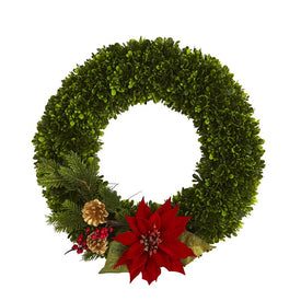 18" Tea Leaf, Poinsettia and Pine Artificial Wreath