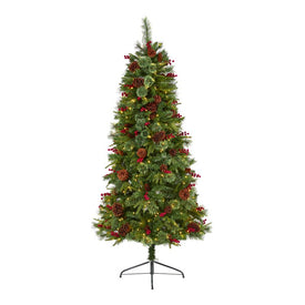 6.5' Norway Mixed Pine Artificial Christmas Tree with 350 Clear LED Lights, Pine Cones and Berries