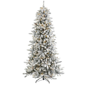 7.5' Flocked Livingston Fir Artificial Christmas Tree with Pine Cones and 500 Clear Warm LED Lights