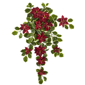 30" Poinsettia and Variegated Holly Artificial Plant (Set of 2 (Real Touch