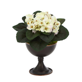 11" African Violet Artificial Plant in Metal Chalice