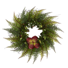 23" Assorted Fern and Succulent Artificial Wreath