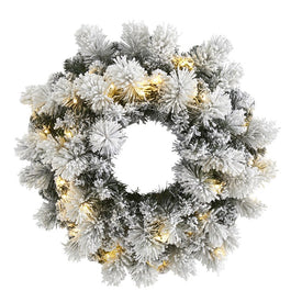 24" Flocked Artificial Christmas Wreath with 30 Warm White LED Lights and 135 Bendable Branches