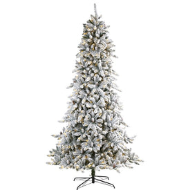 9' Flocked Livingston Fir Artificial Christmas Tree with Pine Cones and 650 Clear Warm LED Lights