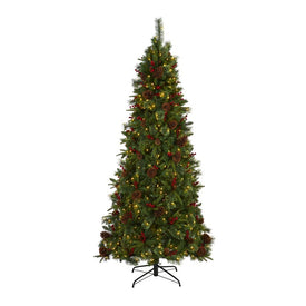 7.5' Norway Mixed Pine Artificial Christmas Tree with 450 Clear LED Lights, Pine Cones and Berries