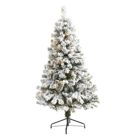 5' Flocked West Virginia Fir Artificial Christmas Tree with 150 LED Lights