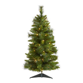 3' New Haven Pine Artificial Christmas Tree with 50 Warm White LED Lights and 93 Bendable Branches
