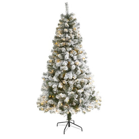 6' Flocked West Virginia Fir Artificial Christmas Tree with 250 Clear LED Lights