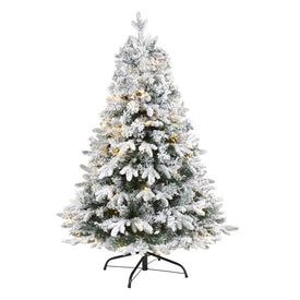 4' Flocked Vermont Mixed Pine Artificial Christmas Tree with 100 Clear LED Lights