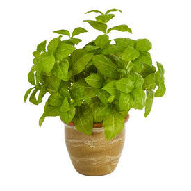 12" Basil Artificial Plant in Ceramic Planter