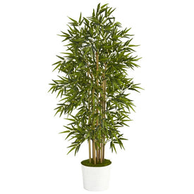 64" Bamboo Artificial Tree in White Tin Planter